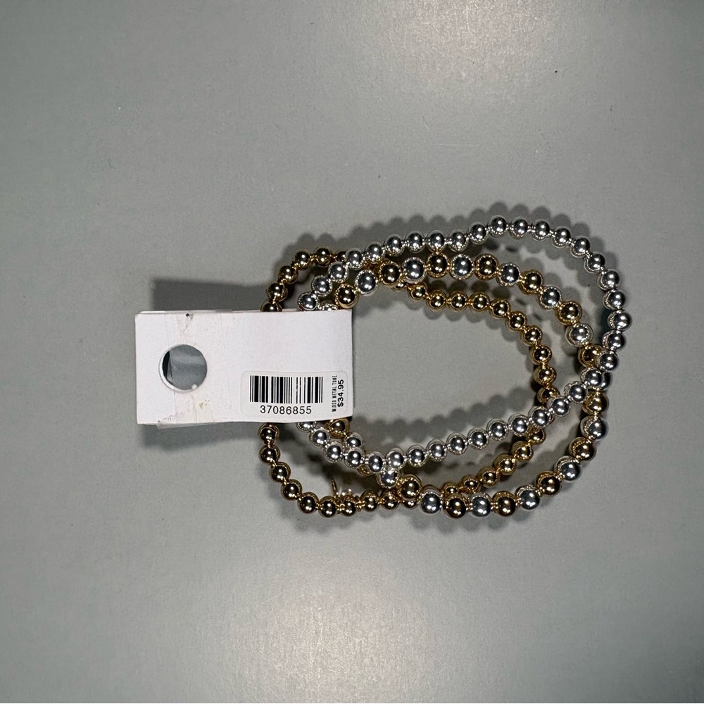 LOFT NWT Metallic Beaded Bracelet Trio - Picture 3 of 3